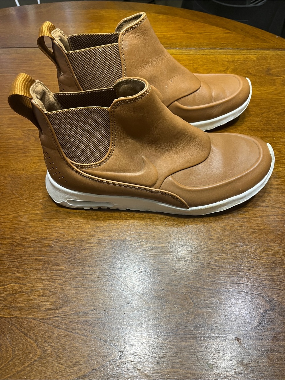 Nike Tan Leather Slip-On Chelsea Sneakers with White Sole